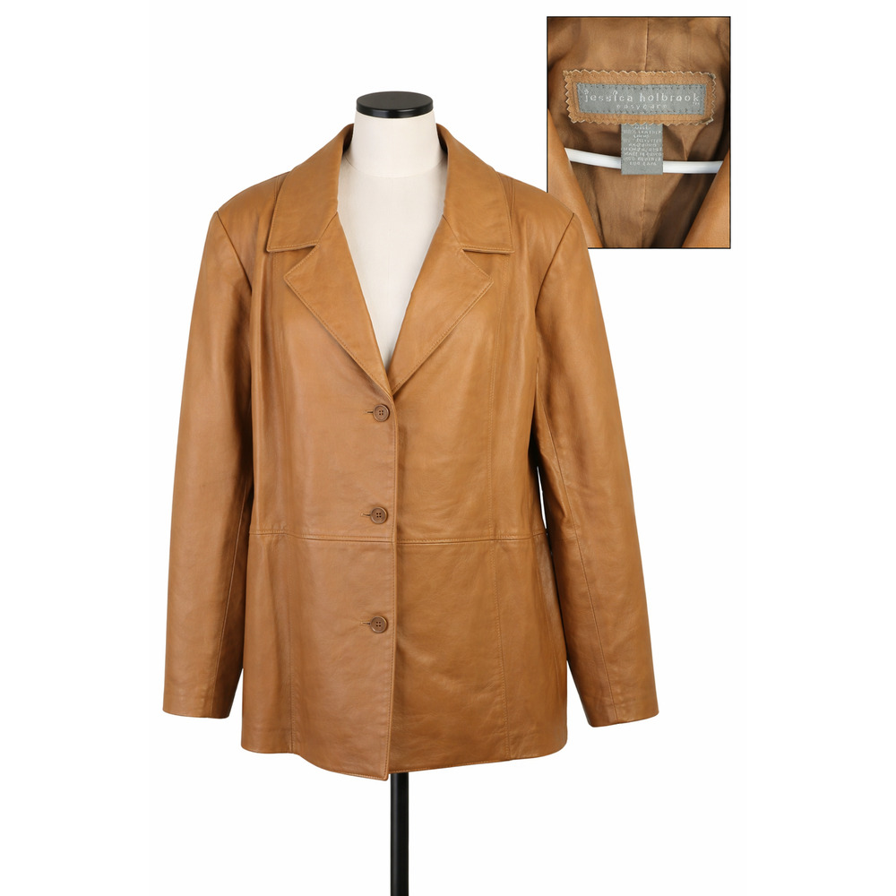 Jessica Holbrook Leather Blazer Caramel Brown Classic Tailored Jacket Womens 1X